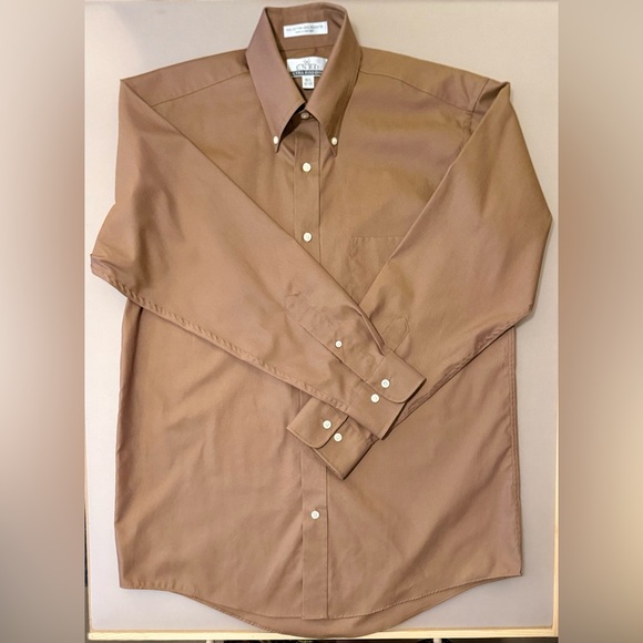 Enro Ultra Pinpoint Classic Brown Button-Down Shirt 15 1/2 32-33 - Picture 2 of 4